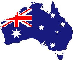 Australian flag set on the map of Australia