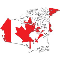 Canadian flag set on the map of Canada
